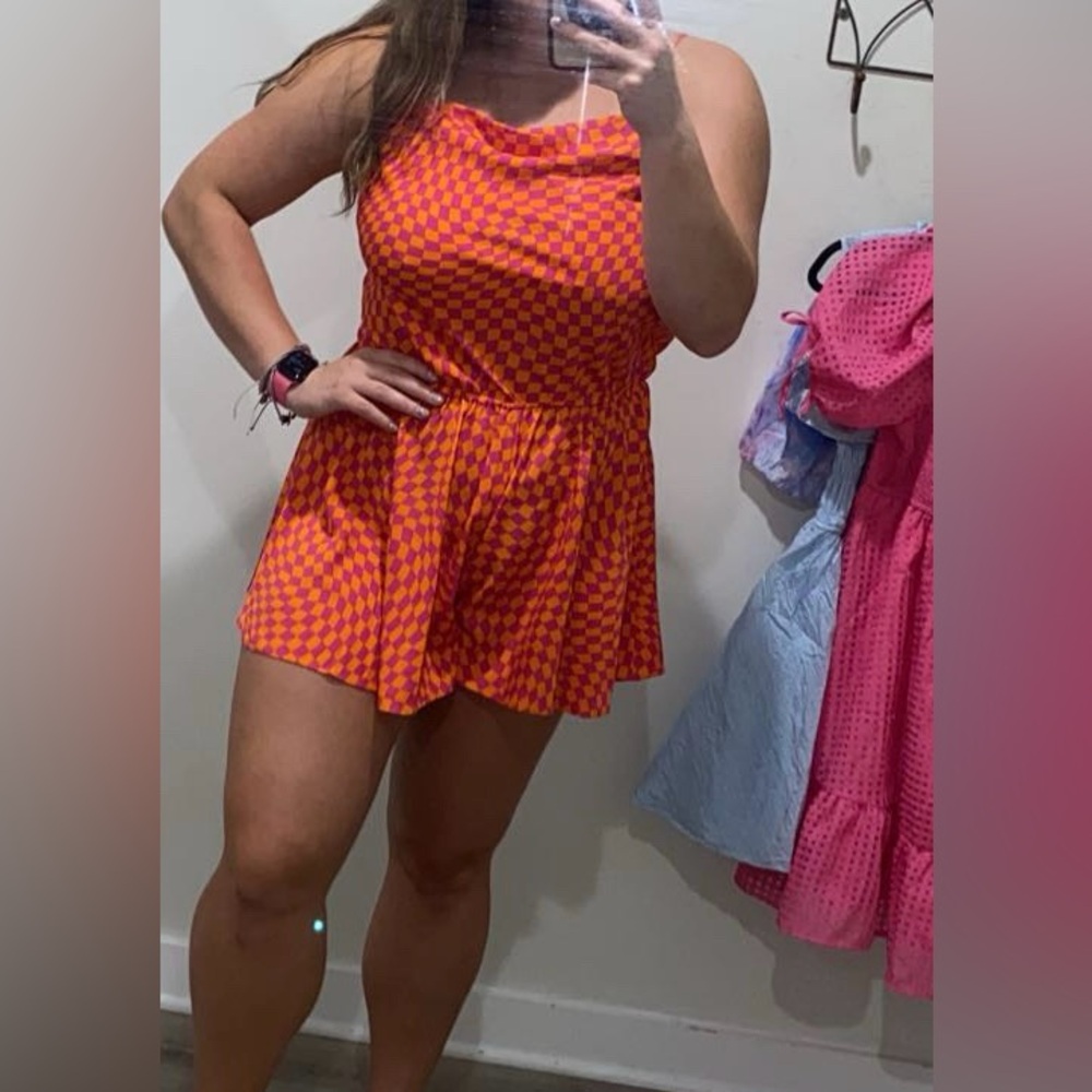 DO+BE Orange and Pink Checkered Dress